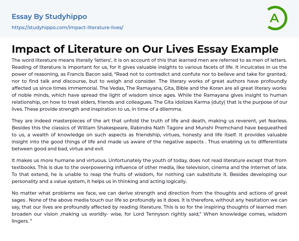 Impact of Literature on Our Lives Essay Example