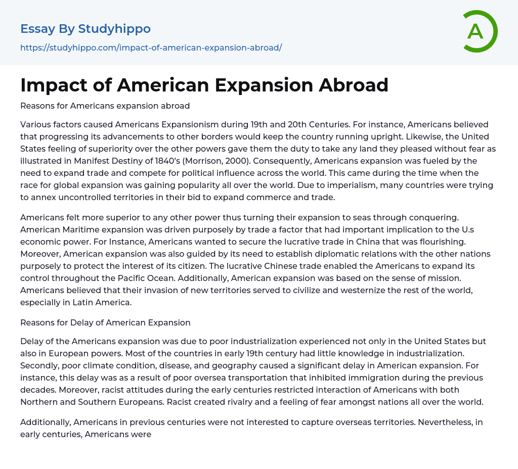 Impact of American Expansion Abroad Essay Example