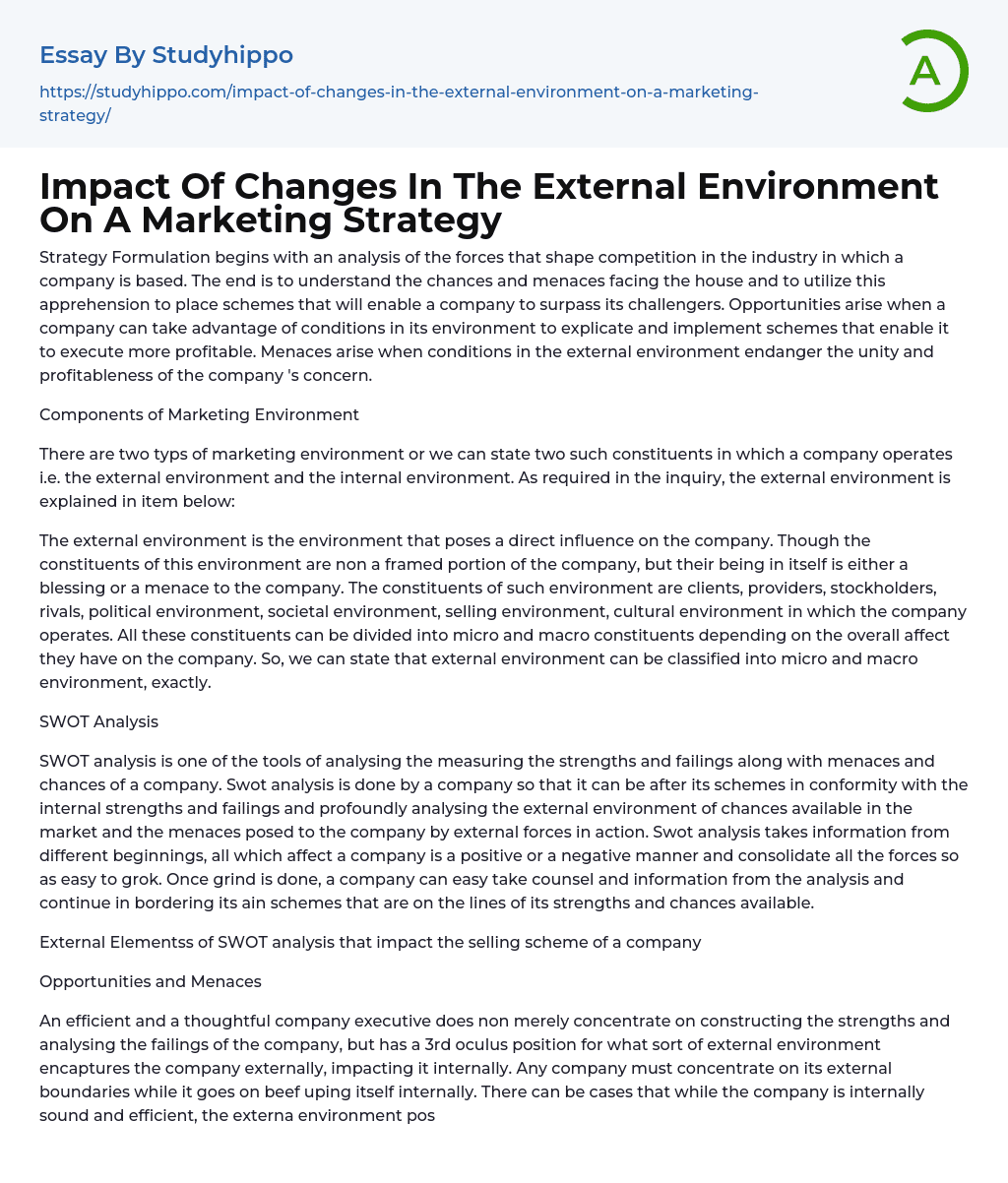 Impact Of Changes In The External Environment On A Marketing Strategy Essay Example