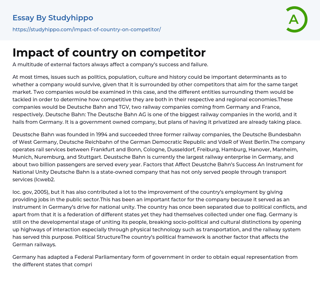 Impact of country on competitor Essay Example