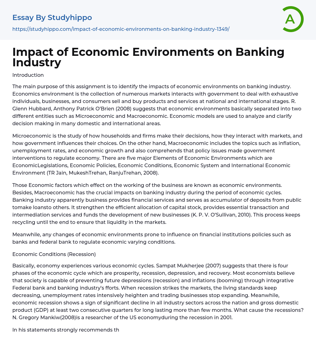 Impact of Economic Environments on Banking Industry Essay Example