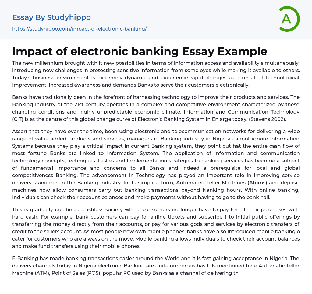 Impact of electronic banking Essay Example