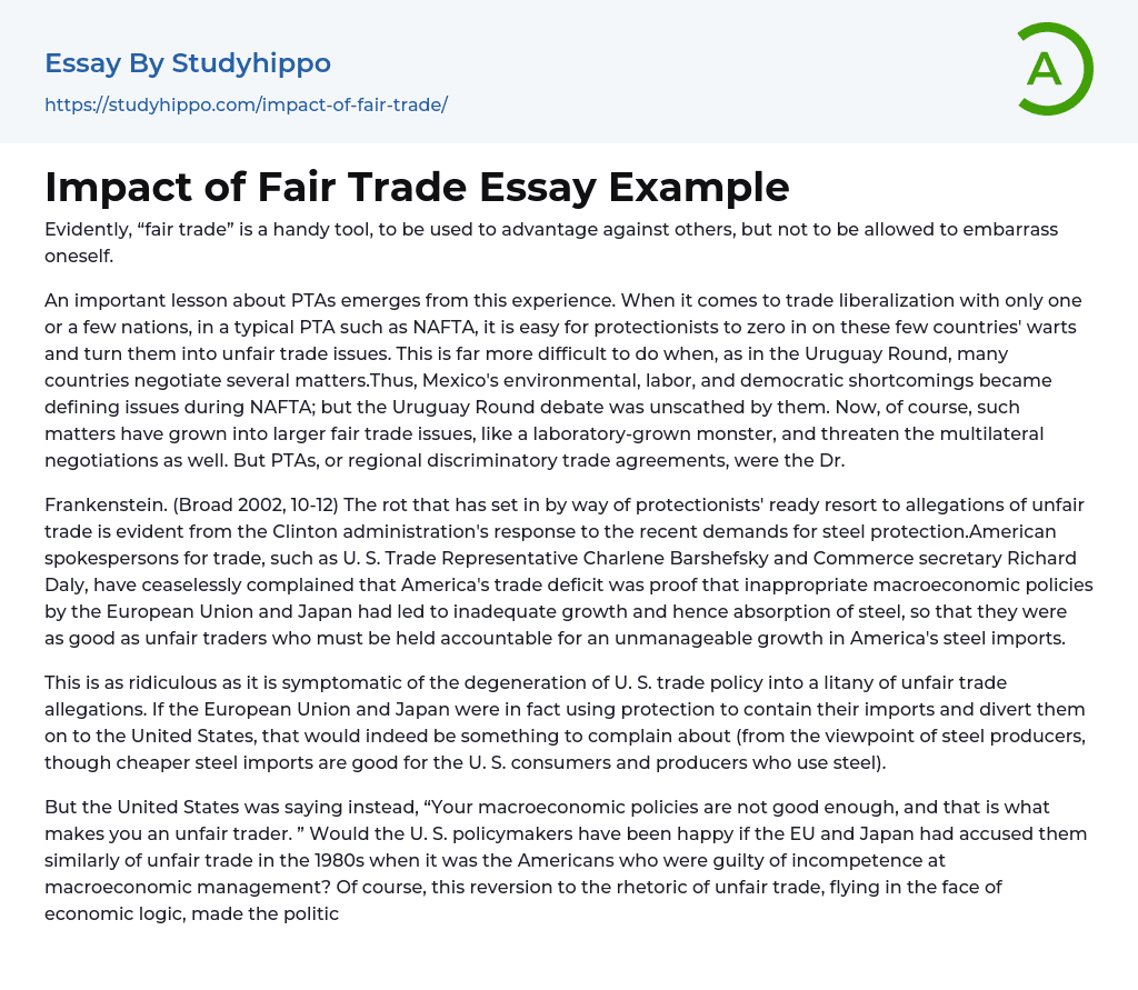 Impact of Fair Trade Essay Example