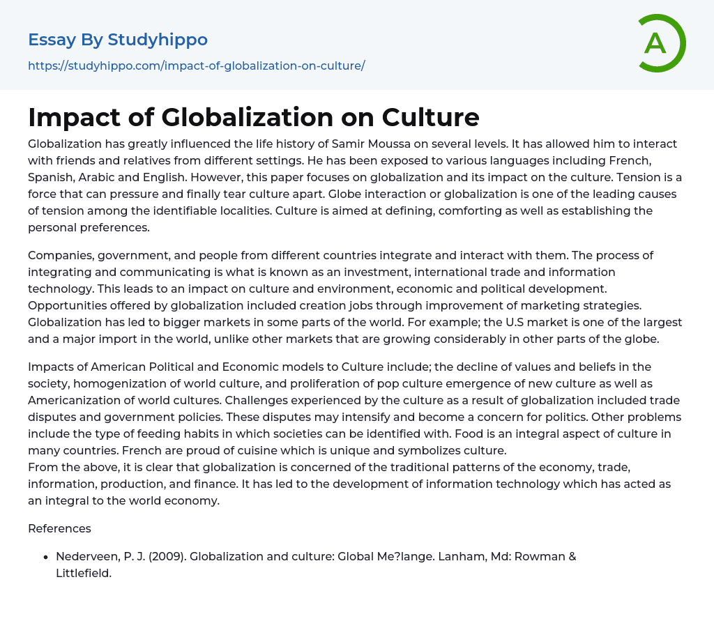 Impact of Globalization on Culture Essay Example
