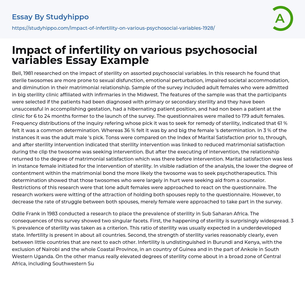 Impact of infertility on various psychosocial variables Essay Example