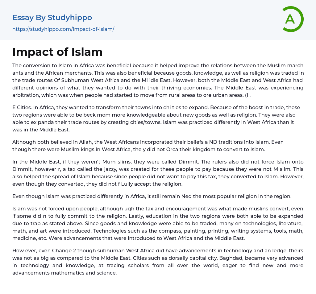 Impact of Islam Essay Example