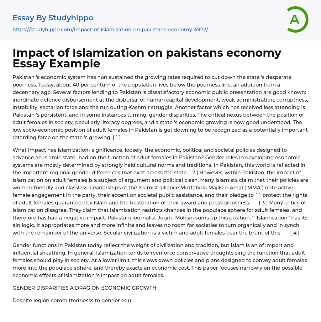 Impact of Islamization on pakistans economy Essay Example
