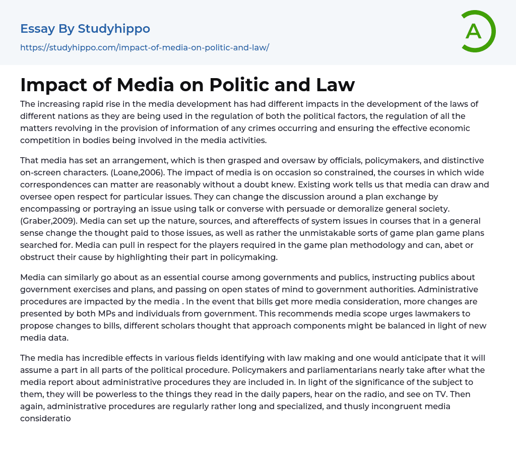 Impact of Media on Politic and Law Essay Example