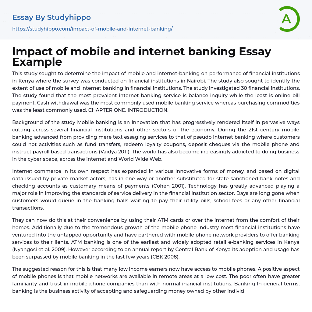 Impact of mobile and internet banking Essay Example