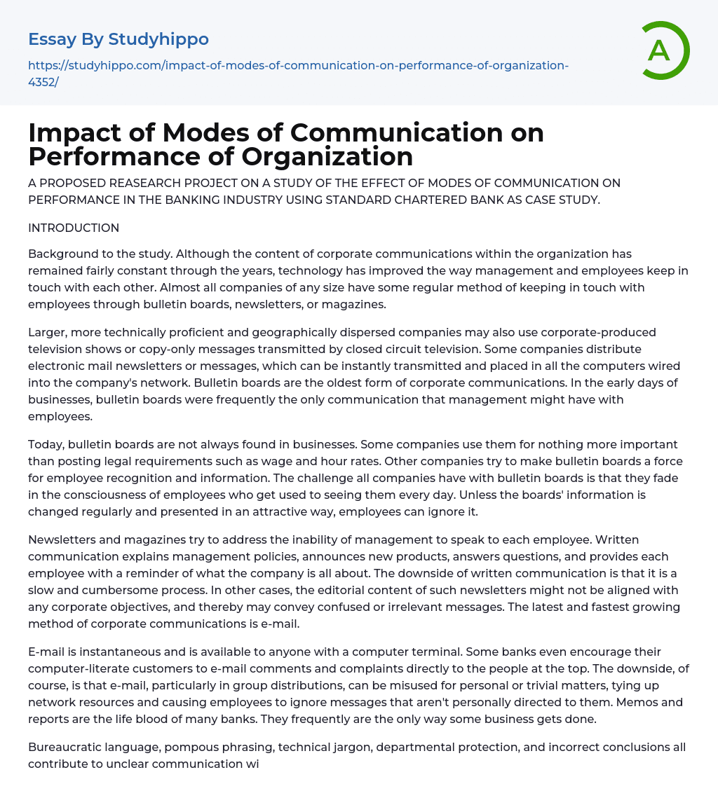 Impact of Modes of Communication on Performance of Organization Essay Example