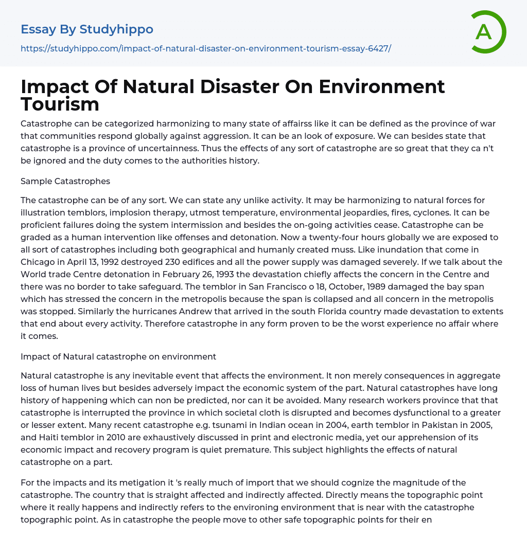 Impact Of Natural Disaster On Environment Tourism