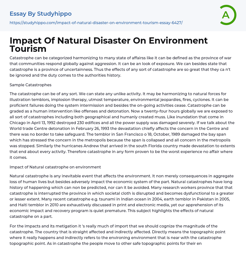 Impact Of Natural Disaster On Environment Tourism Essay Example