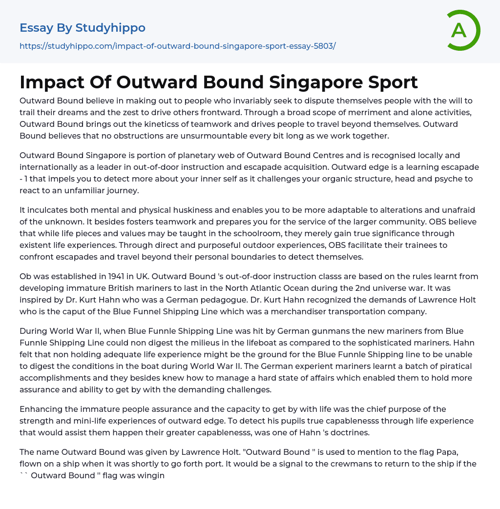 Impact Of Outward Bound Singapore Sport Essay Example
