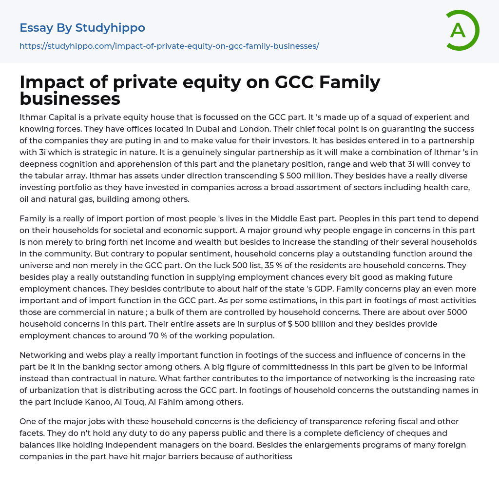 Impact of private equity on GCC Family businesses Essay Example