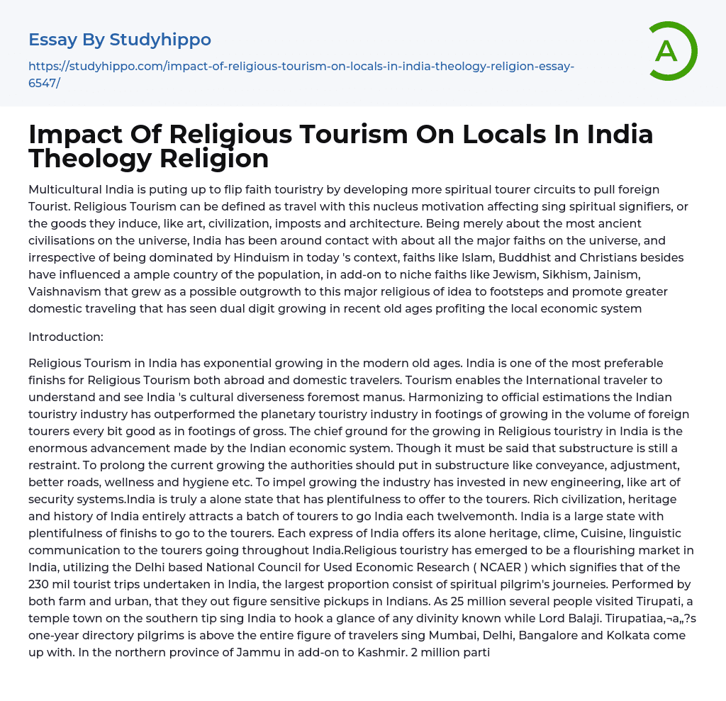 Impact Of Religious Tourism On Locals In India Theology Religion Essay Example