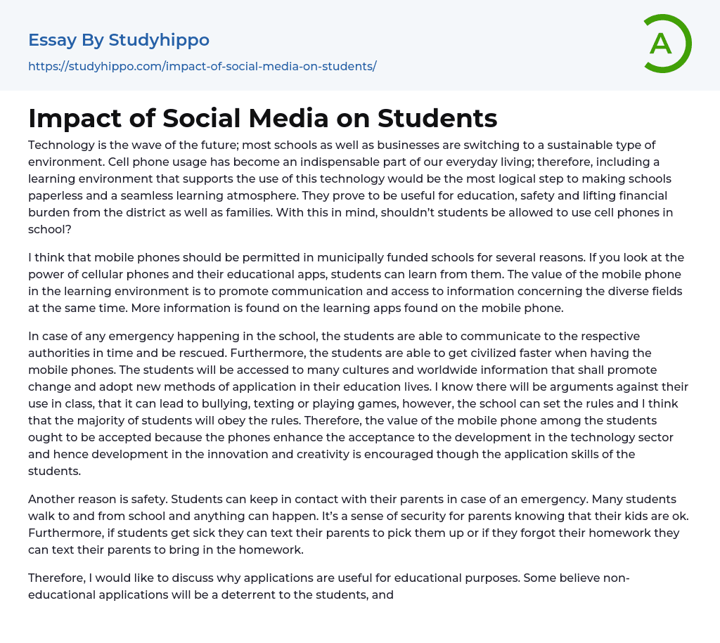 Impact Of Social Media On Students Essay Example StudyHippo