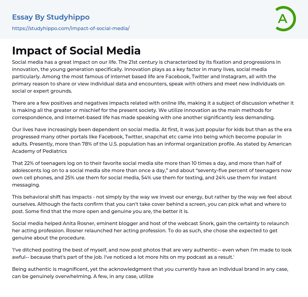 Impact of Social Media Essay Example
