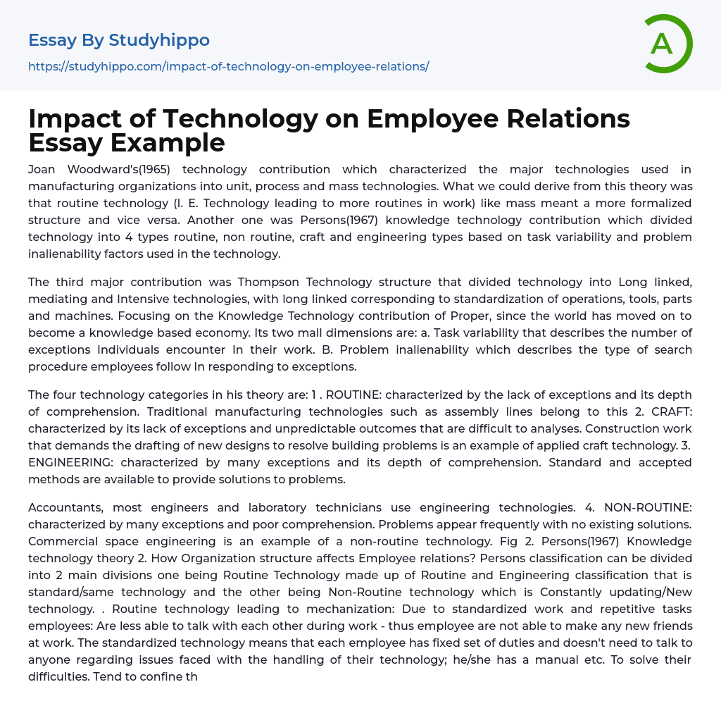 Impact of Technology on Employee Relations Essay Example