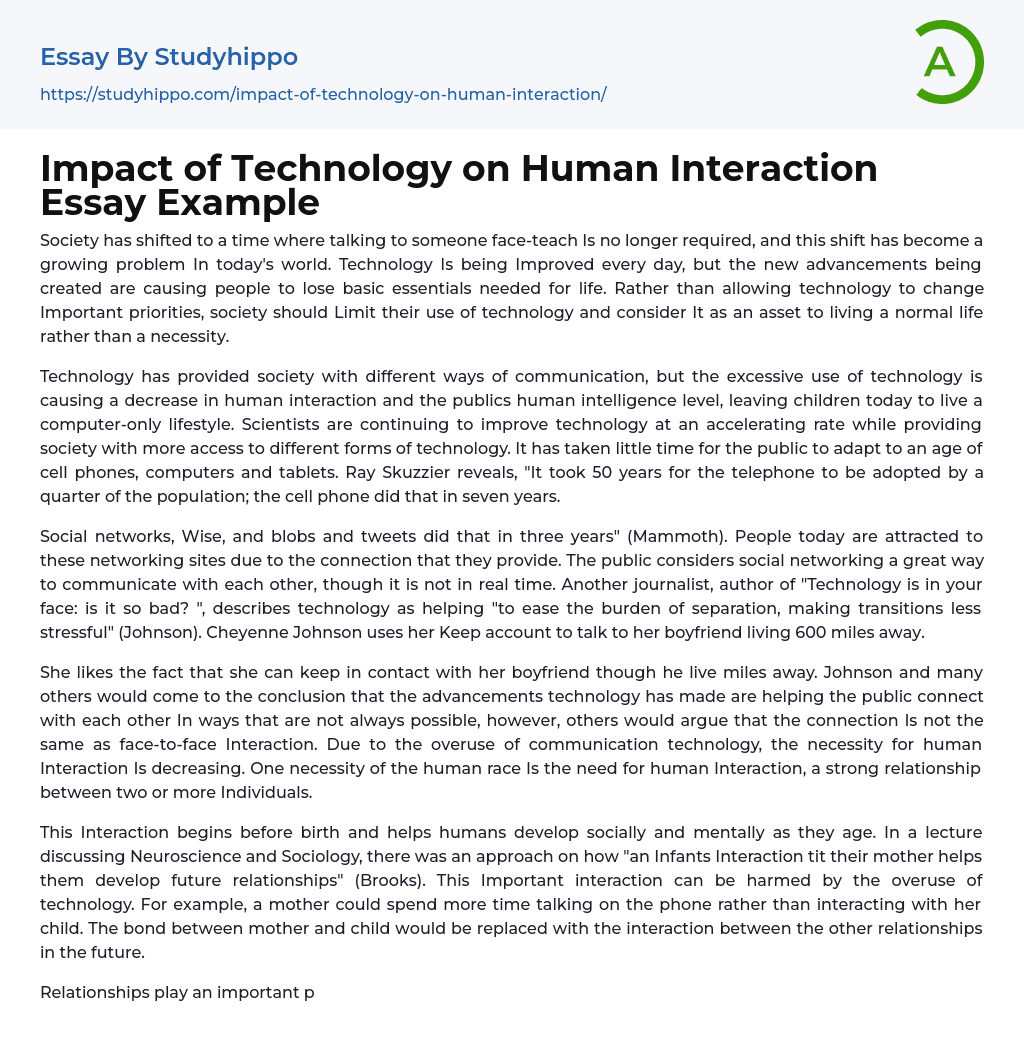 Impact of Technology on Human Interaction Essay Example
