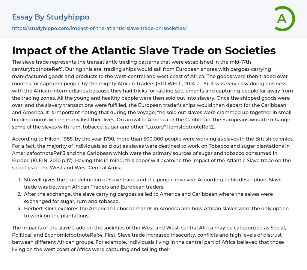Impact of the Atlantic Slave Trade on Societies Essay Example