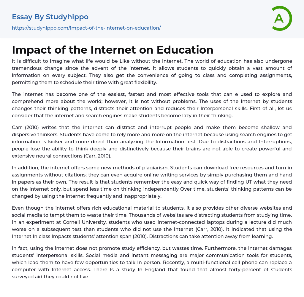 essay on impact of internet