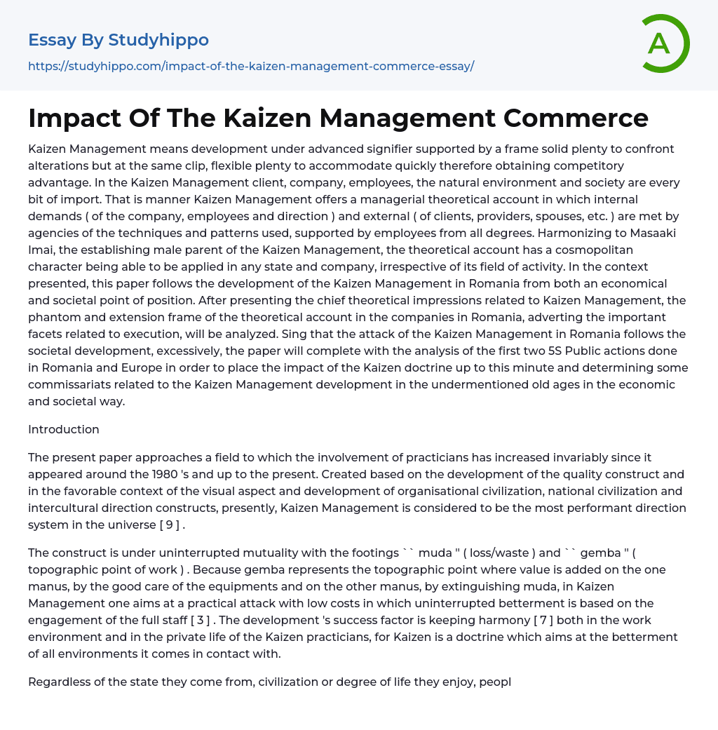 Impact Of The Kaizen Management Commerce Essay Example