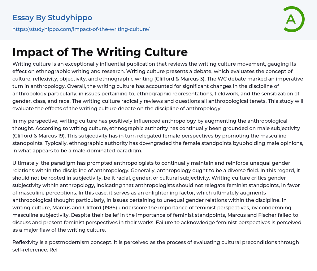 Impact of The Writing Culture Essay Example