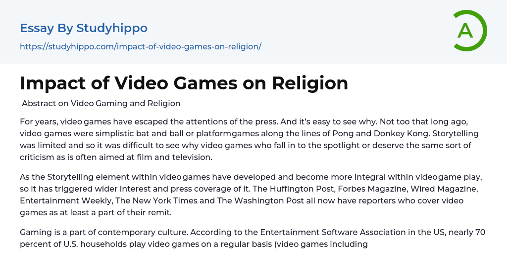 Impact of Video Games on Religion Essay Example
