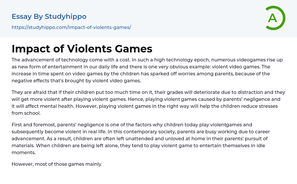 Impact of Violents Games Essay Example