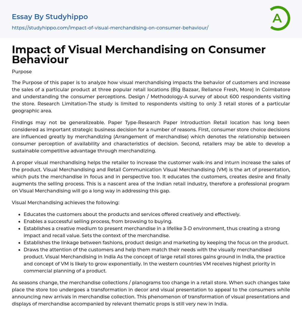Impact of Visual Merchandising on Consumer Behaviour Essay Example