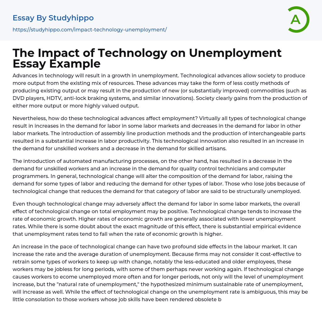 The Impact of Technology on Unemployment Essay Example