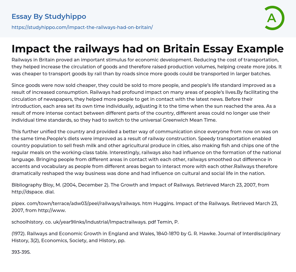 Impact the railways had on Britain Essay Example