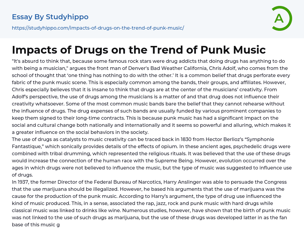 Impacts of Drugs on the Trend of Punk Music Essay Example