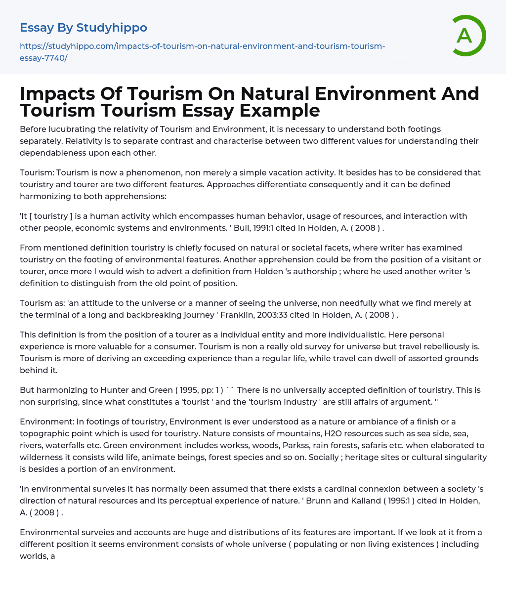 Impacts Of Tourism On Natural Environment And Tourism Tourism Essay Example