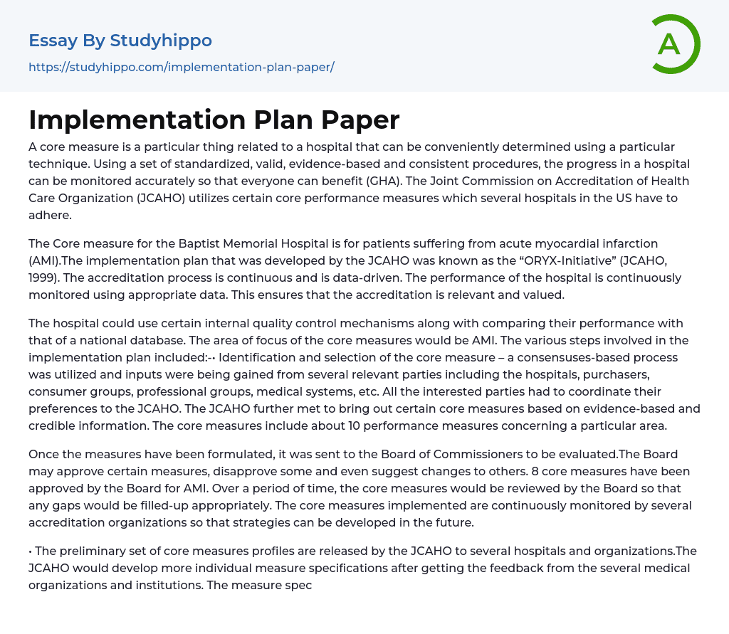 Implementation Plan Paper Essay Example