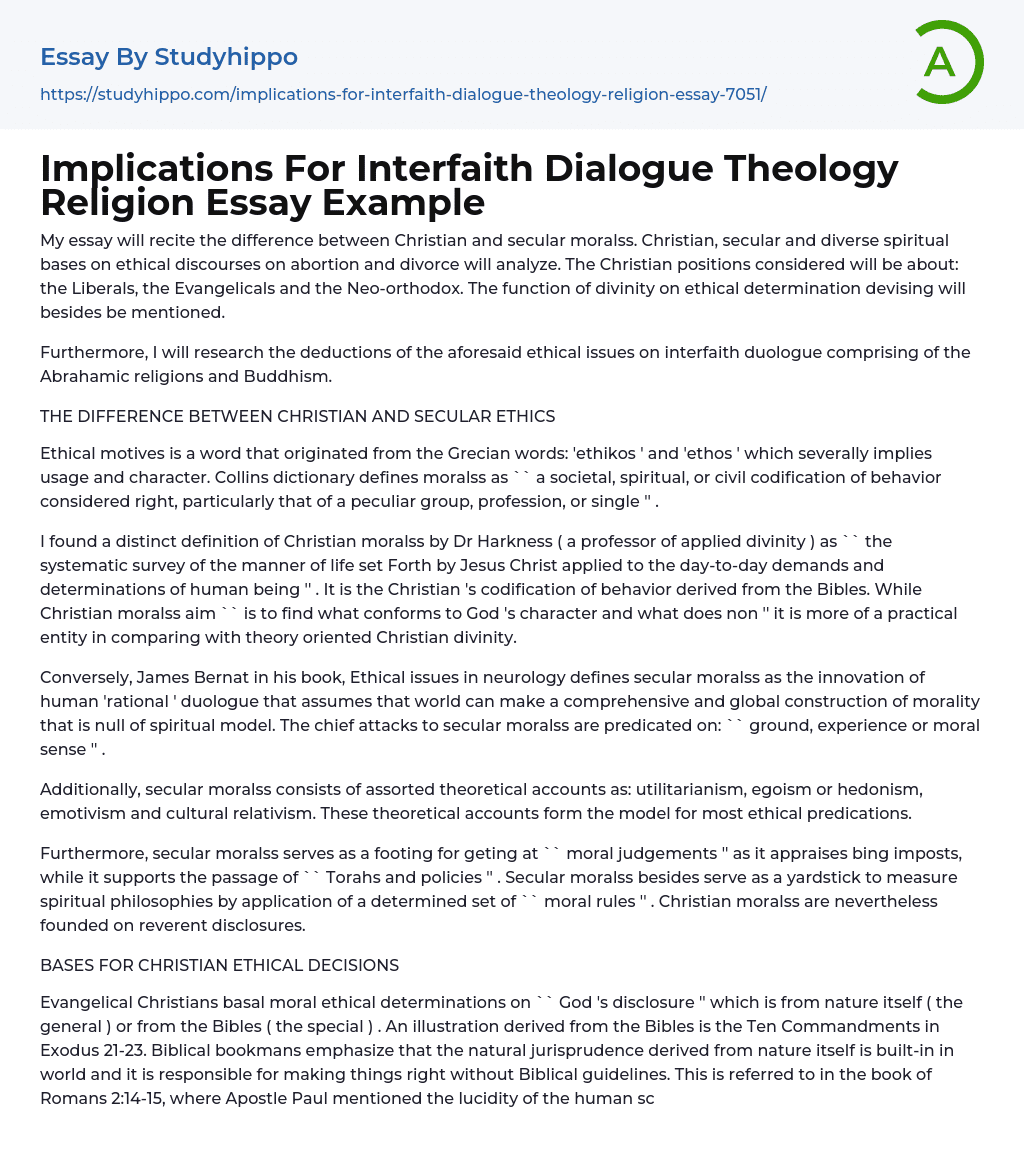Implications For Interfaith Dialogue Theology Religion Essay Example