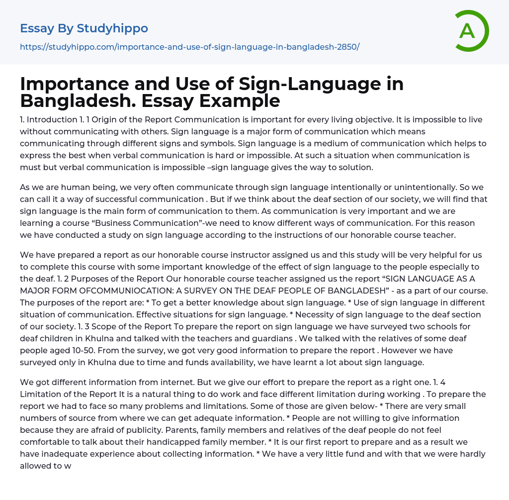 Importance and Use of Sign-Language in Bangladesh. Essay Example
