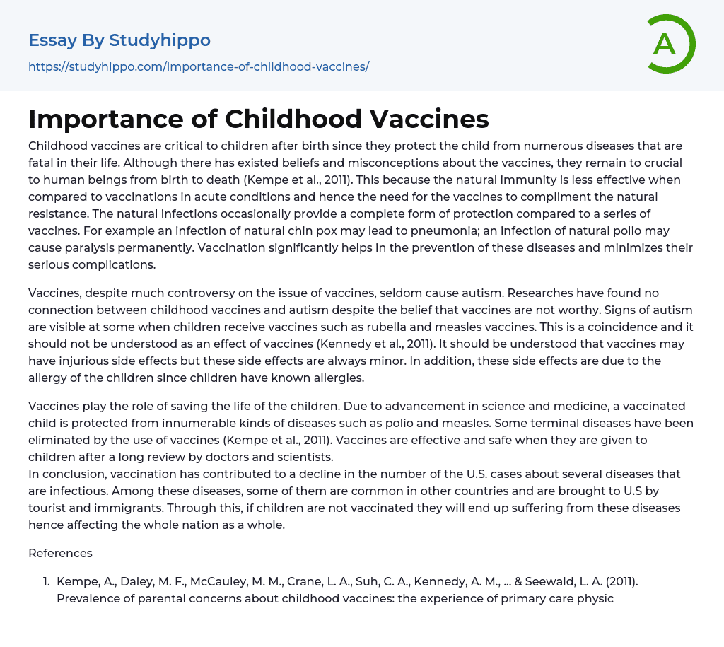 Importance of Childhood Vaccines Essay Example