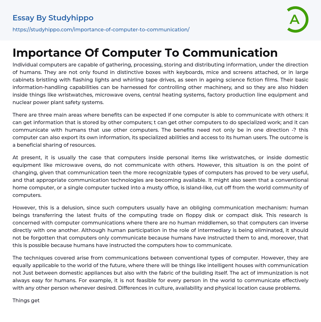 Importance Of Computer To Communication Essay Example