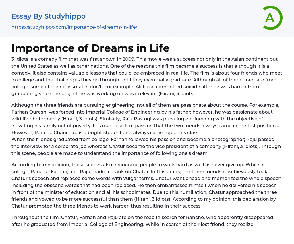 Importance of Dreams in Life Essay Example