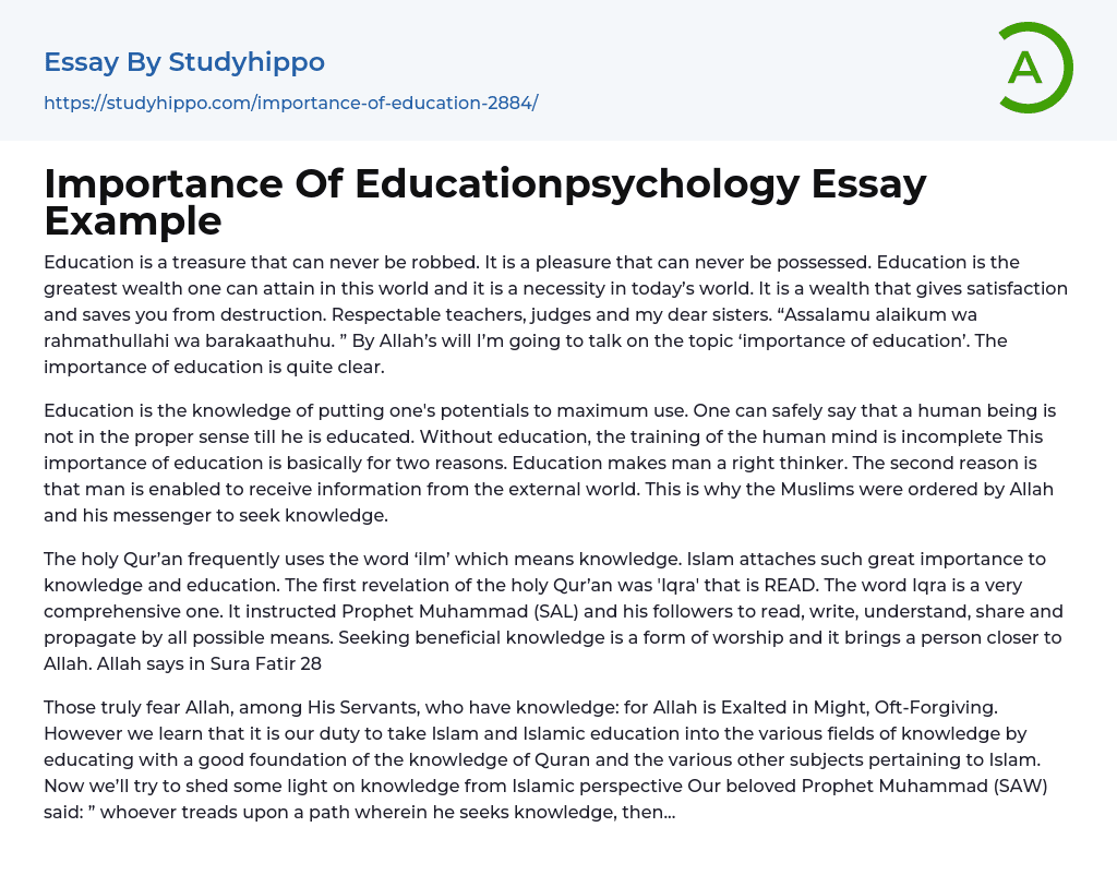 Importance Of Educationpsychology Essay Example