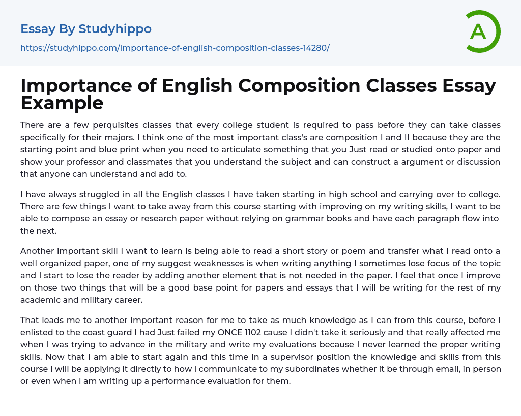 Importance of English Composition Classes Essay Example