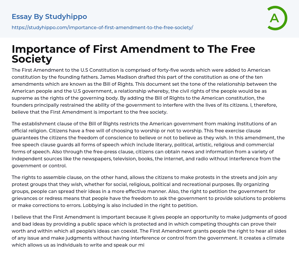 essay on importance of first amendment
