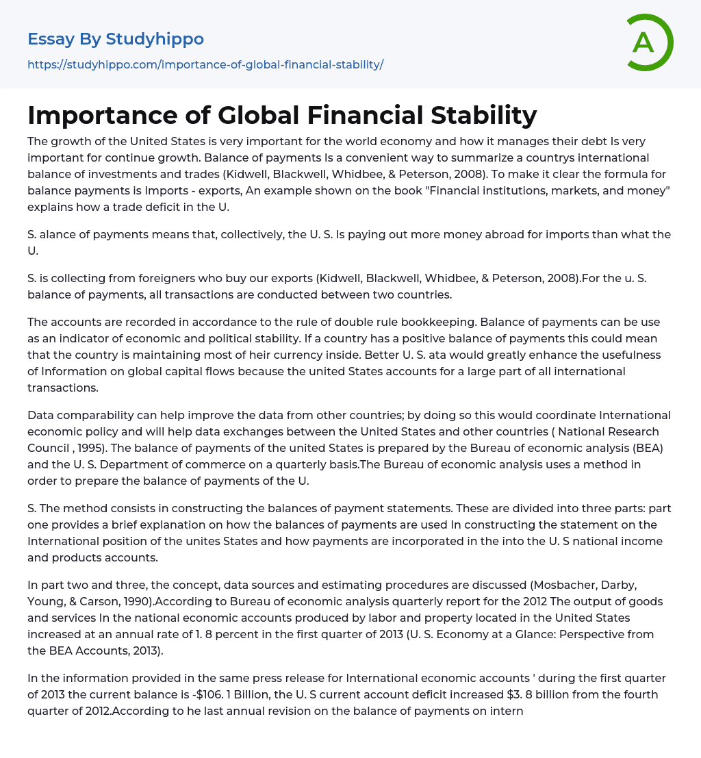 Importance of Global Financial Stability Essay Example