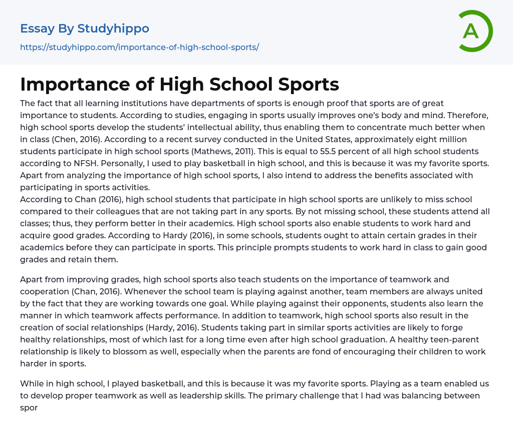 Importance of High School Sports Essay Example
