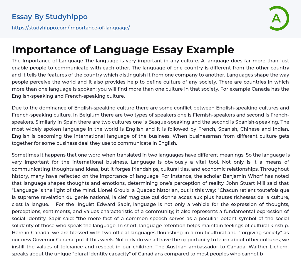 Importance of Language Essay Example