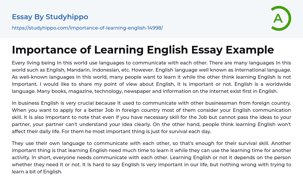 Importance of Learning English Essay Example