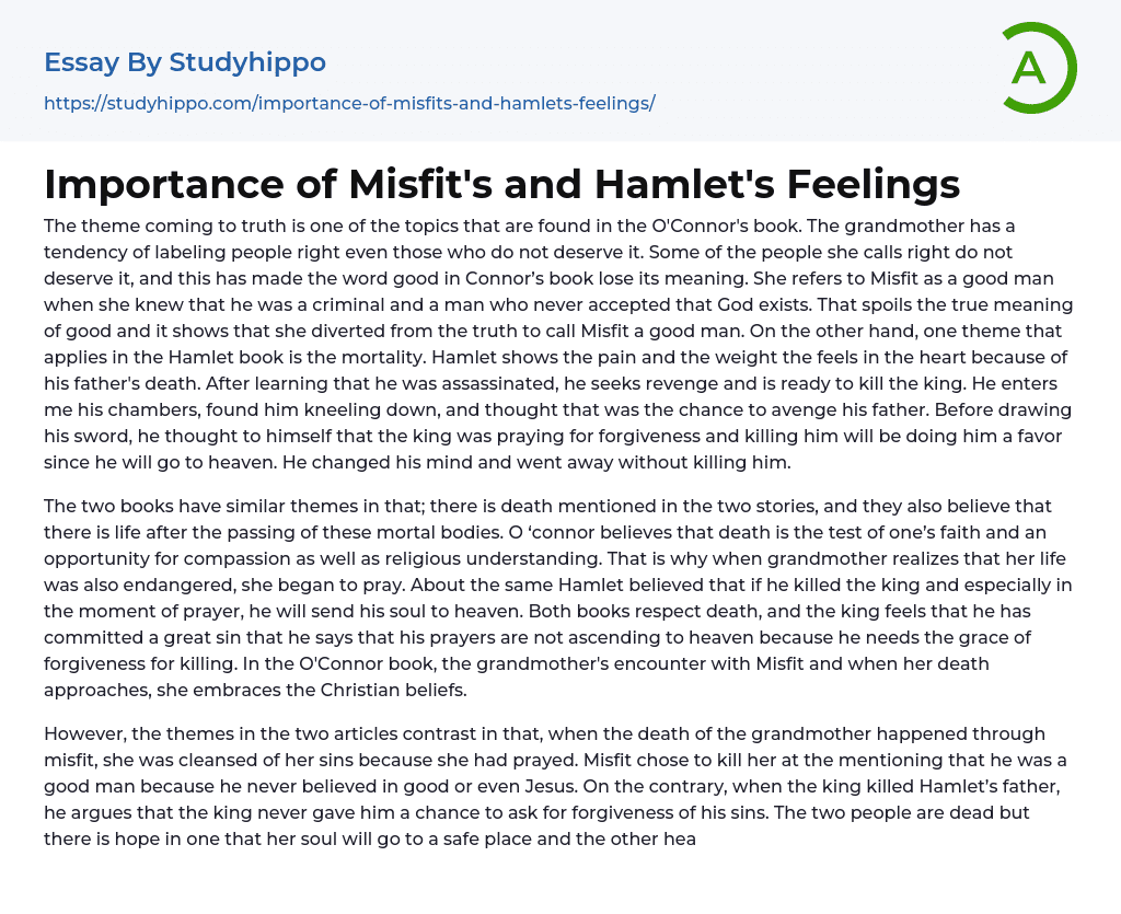 Importance of Misfit’s and Hamlet’s Feelings Essay Example