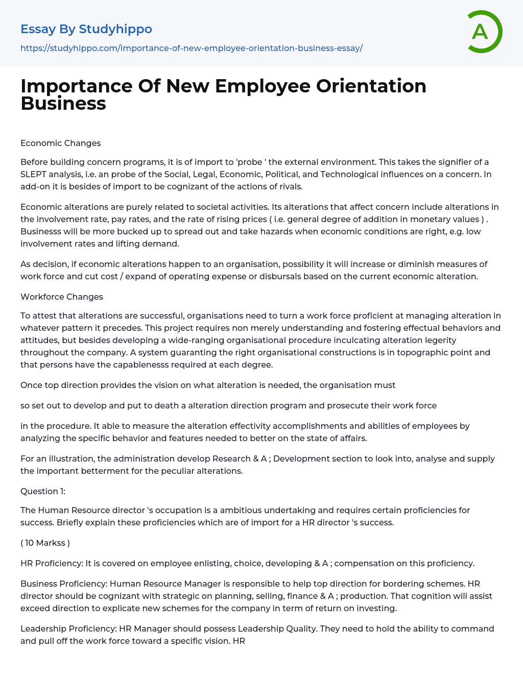 Importance Of New Employee Orientation Business Essay Example