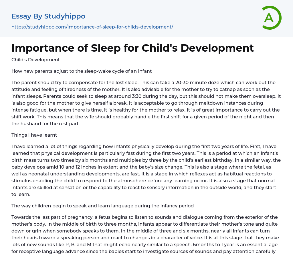 Importance of Sleep for Child’s Development Essay Example
